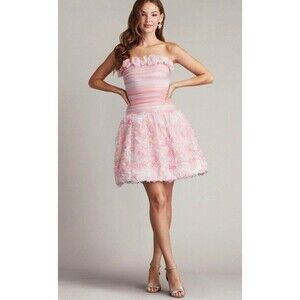 NWOT $478 Tadashi Shoji 3-D Floral Strapless Tulle Cocktail Dress 10